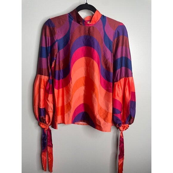 Anthropologie Hutch Myla Blouse Top Orange Geometric Size XS NWT High Neck - Picture 4 of 8